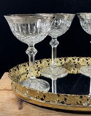 Vintage Champagne Coupe Cut Crystal Glass Silver Trim Cocktail Glasses Set 4 MCM
