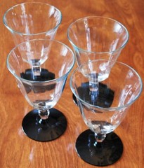 Vintage Set 6 Weston OPTIC PANEL w BLACK FOOT WATER GOBLET GLASSES Hand Blown
