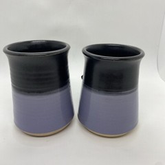 VTG Geff Reed Stoneware Coffee Tea Mug Set Purple Pink Wine Black Artist Signed