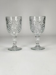 VIntage Libbey Hobstar Star Burst Clear Glass Wine Water Goblets Set Of Two