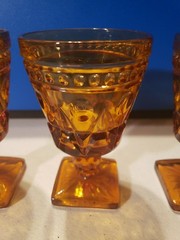 3 VINTAGE INDIANA GLASS COLONY PARK LANE SQUARE FOOT WINE AMBER GOBLETS