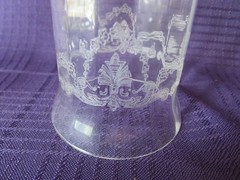Set of 4 Delicate Etched TUMBLERS WITH HANDLE Pattern #DE 107 by Fry Glass Co.