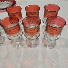 16pc Vintage Kings Crown Ruby Red Flash Thumbprint Goblets Compote Plate Lot MCM