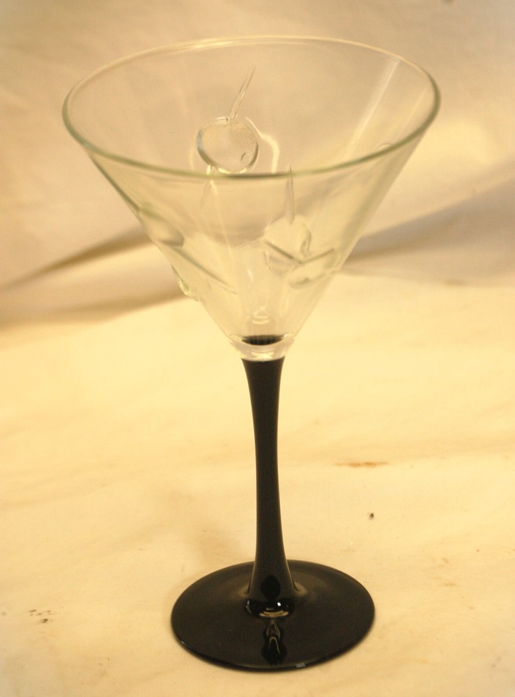 Martini Glass Raised Olives Toothpicks Black Stem Design Cosmo Cocktail
