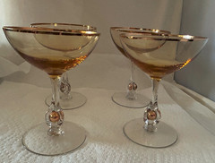 Vintage MCM Jozef Stanik Zlata Zuzana Amber Champagne Coupes Gold Ball Set of 4