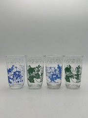 Vintage Set of 4 Green & Blue Swanky Swig Kids Animal Kraft Juice Glasses