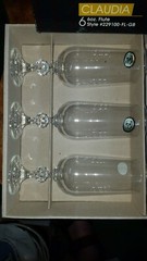6 Claudia Fine Lead Bohemia Crystal Champagne Flute 6oz Czechoslovkia NIB 229100