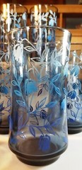 Mid-Century Modern Glasses Libbey Blue Flowers Set x8 Stunning Ombre Bolero 12oz