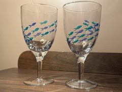 Abbott Collection School Of Fish Etched Water/Wine/ Iced Tea Goblets 7 1/2″ #854