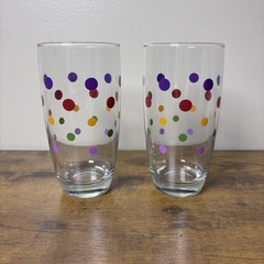 Lot of 2 Highball Drinking Glass Tumbler Pampered Chef Mixed Polka Dots 6″ 17oz