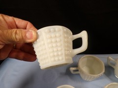 Set of 6 Fenton Milk Glass Octagon Hobnail Punch Bowl Cups INV2