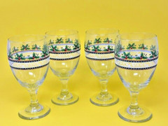 Holly Berry Water Glasses Goblets Set Of 4 Christmas Holiday Drinkware Festive