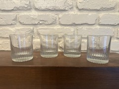 Vintage Ribbed Whiskey Glasses Set of 4 Starburst Base Rocks Tumblers Barware
