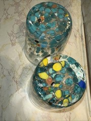 Murano Turquoise Speckle Handmade Glasses Set/2 New Italy Made 15oz