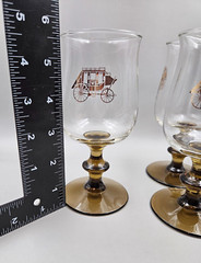 Vtg. Libby Two Toned Wine Goblets 4 Western Barware Gold Wells Fargo Stagecoach