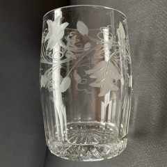 Antique Etched Glass Tumbler 10.5cm Engrave Grape Vine Victorian Crystal Vintage