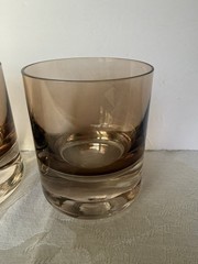 Set Estelle Colored Glass Rocks Whiskey Glass Signed Hand-blown Gray Smoke Amber
