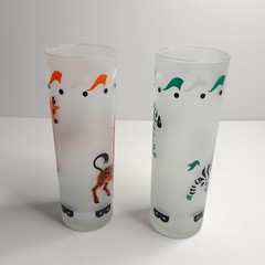VTG Libbey Carousel Animal Zebra Giraffe Frosted MCM Highball Glass Tom Collins