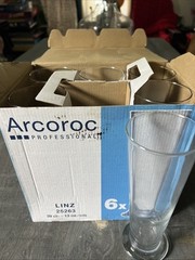 6 Arcoroc 39cl Linz Glasses Pilsner Beer Cocktail Iced Tea 13oz France With Box