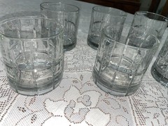 Vintage MCM Set 7 Anchor Hocking 10oz Clear Cut Tartan Scotch On Rocks Glasses