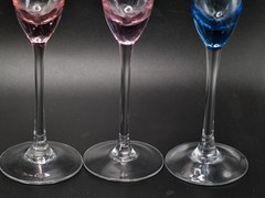 Set of 4 Block Crystal Multicolor Etched Fluted Champagne Flutes Mix Leaf & Dot
