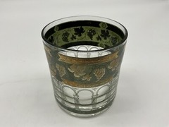 Vintage Cera ‘Golden Grapes’ Green Rocks Glasses 22-Karat Gold Old Fashioned MCM