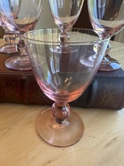 (6) Vintage MCM Pink 4oz Glasses Bar Ware Drinking Liquor Ball Stem Cocktail