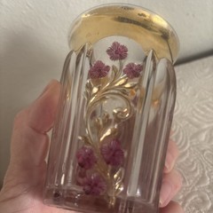 Indiana Glass Company Floral Tumbler Cup Gold Rim 4 1/4”