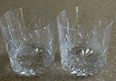 EDINBURGH Crystal WHISKEY Old-Fashioned Etched Castle Dog Rare GLASS SCOTLAND 2P