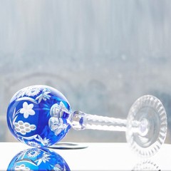 Hand Cut To Clear Lead-free Crystal Glassware Colored Hock Wine Glass Blue 6.5oz