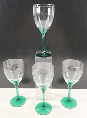 4 Libbey Domaine Green Juniper Water Goblets Set Elegant Clear Floral Stems Lot