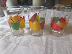 Set of 3, Vintage, Fruit Design, Firna, Indonesia, Juice Glasses 6oz.