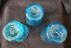 Vintage Mid Century Hand-Blown Spiral Swirl Blue Glasses 6 Mini Small 3″ Footed