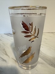 Vtg 70’s Glasses Frosted Gold Leaf Foliage Drinking Cups Set of 2 READ