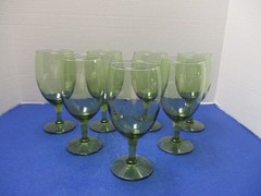 Seven Mid-Century Olive or Light Avocado Green 7″ Iced Tea or Water Goblets