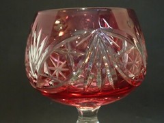 Nachtmann Wine Goblet Cranberry Pink Cut to Clear Crystal 7 3/4″ tall