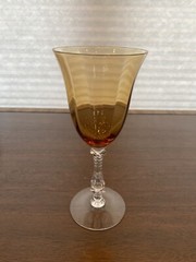 STUNNING SET(9) VTG CAMBRIDGE Glass Amber Panel Optic Water Goblets 8.25″H