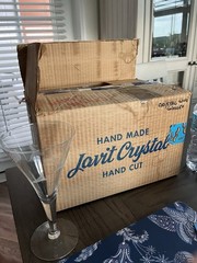 Javit Wheat Pattern Hand Cut Etched Clear Water Goblets Set of 6 Orig Box EXC