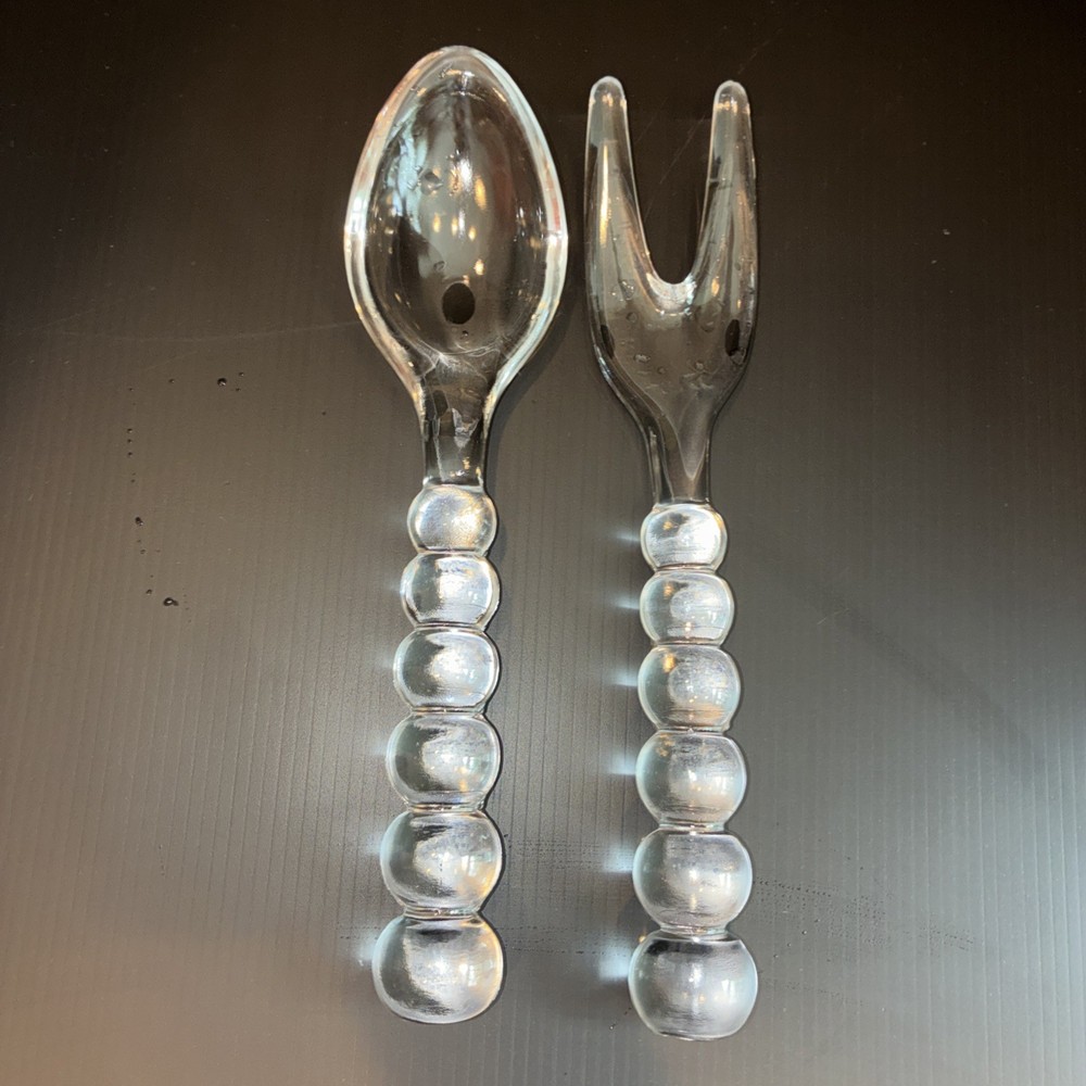 Vtg Imperial Glass Clear Fork & Spoon Candlewick Salad Serving Set MCM 60-70’s