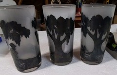 Vintage MCM Carew Rice Artist Silhouette Art Frosted Tumbler Glasses Set of 3