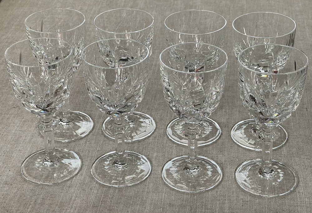 8 Gorham Crystal Crown Point Water Goblets Wine Stem Glasses 6” high 2.75” Dia.