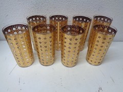 Vintage Culver Canella 22K Gold Highball Glasses Set of 8 MCM Barware Lattice