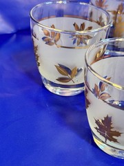 Set of 8 Libbey Golden Foliage Lowball Glasses Gold Rim Frosted 3” 1953-1978