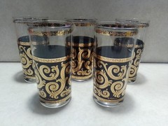 Vintage Set Of 5 Culvers 22k Gold Ebony Baroque Highball Glasses