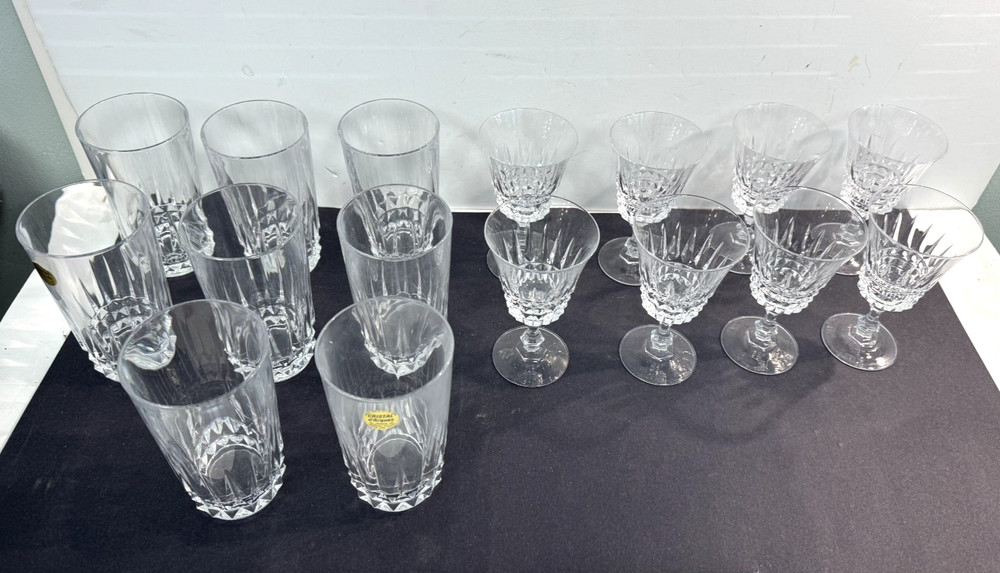 W. M. Dalton French Lead Crystal x8 Beverage #6 + x8 Wine Glasses #2 Exe Cond.