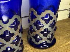 Vintage Felipe Derflingher MCM Cobalt Art Glass Caged Imprisoned Brutalist Glass