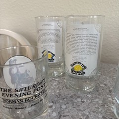 VTG Norman Rockwell Saturday Evening Post Rocks Glasses Set of 6 Barware Glass
