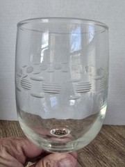 MCM Wine glass etched Dots and Dashes into the Glass 6.5” tall Barware