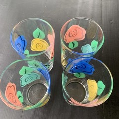 Vintage MCM Mod Floral 16oz Glasses Tumblers 6 1/4″ Set of 4 Boho Seventy vibes
