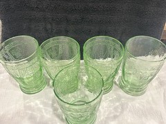 5 Federal Glass Georgian Love Birds Tumblers Glasses 9 oz Depression Glass